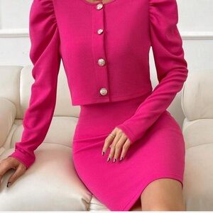SHEIN Hot Pink Knit Two-Piece Set